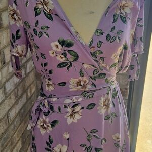 Xhilaration Lilac Floral Wrap Midi Dress with Tie Waist
